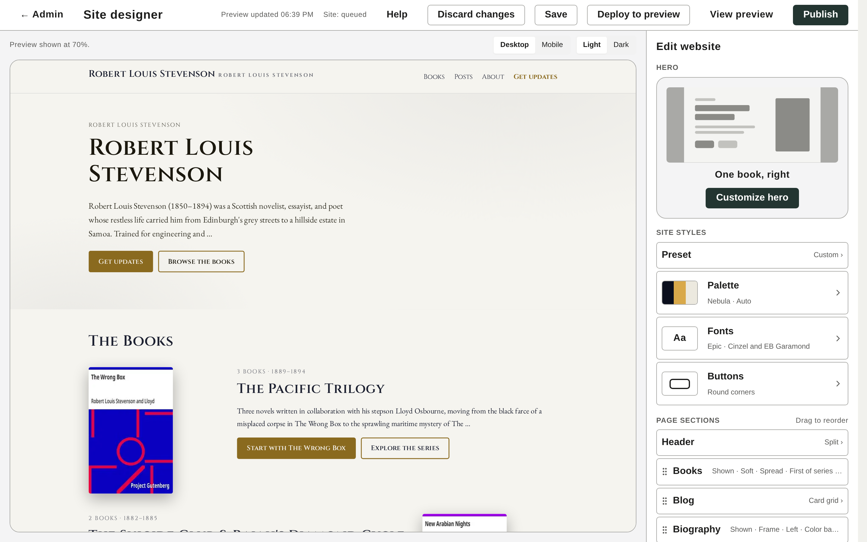 Reorder the home page sections with the up / down controls.